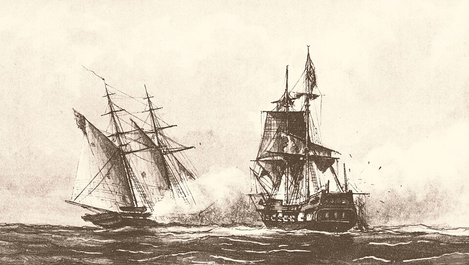 USS Enterprise in battle — period engraving